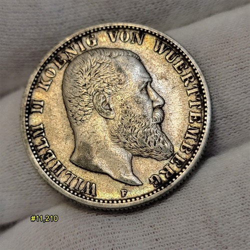 1904 F German States Wurttemberg Silver 2 Mark WILHEM II WILLIAM - Picture 12 of 15