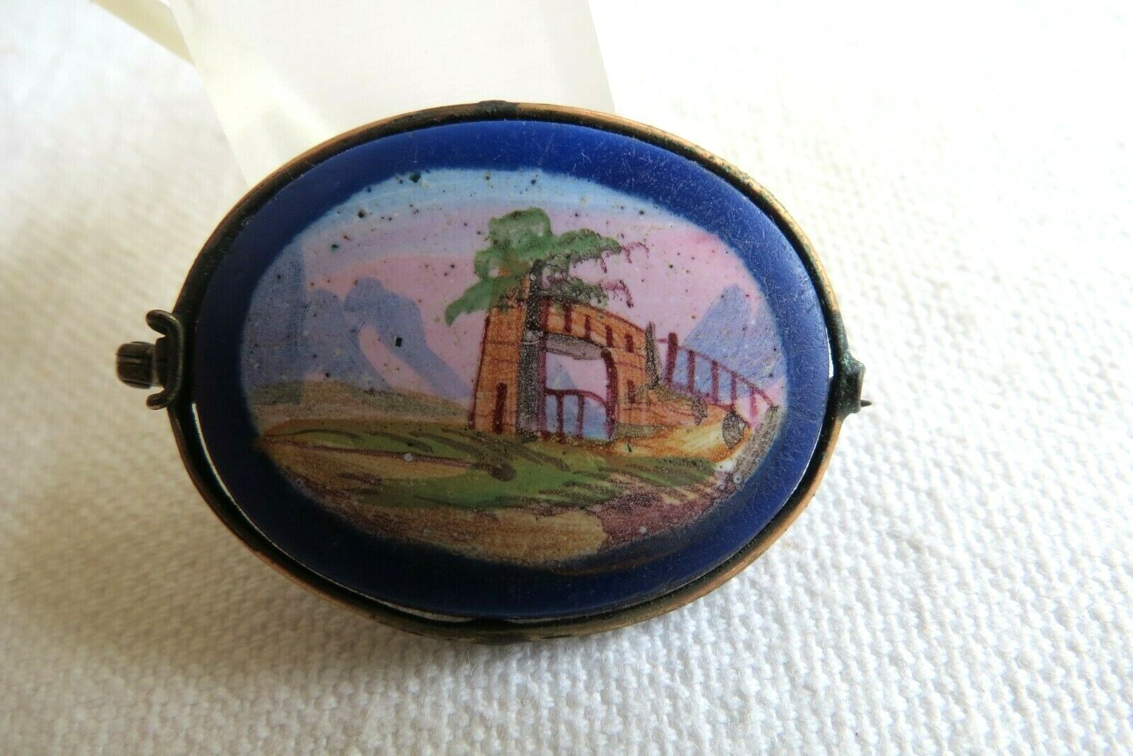Rare Circa 18701890s Oval French Faience Brooch Ruin… Gem