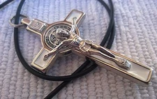 St Saint Benedict White Crucifix Cross Christian Pendant Necklace 3 inc