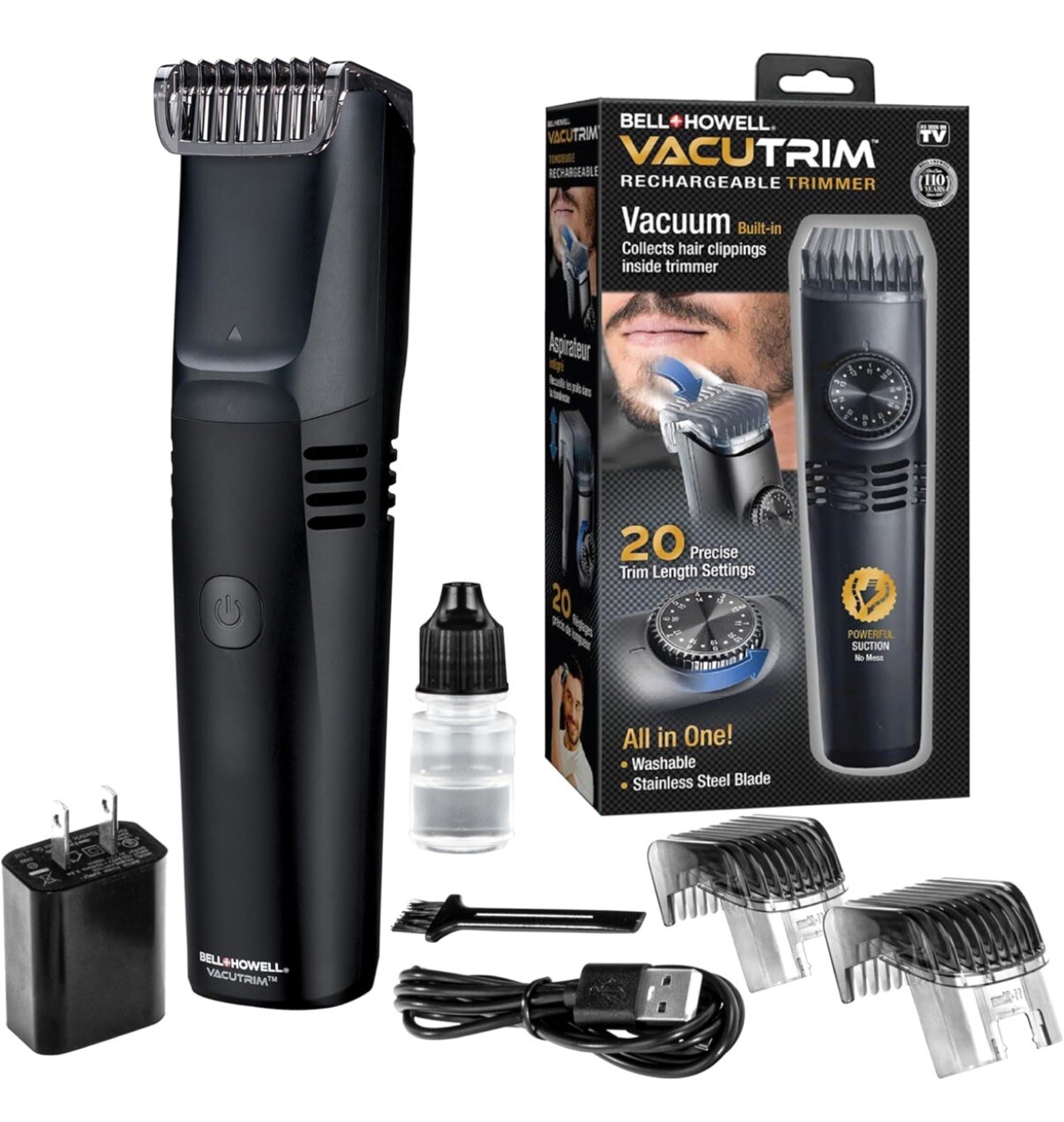 Vacutrim Cordless Mens Beard Trimmer, Rechargeable Electric Shaver with 20 Tr...