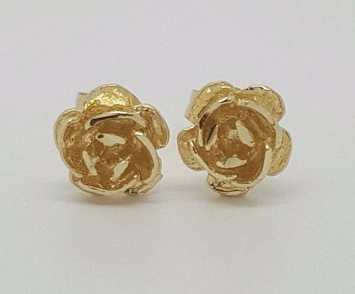 14 Karat massive Gelbgold Rose Blume Ohrstecker Push Back 7 mm - Bild 5 von 12