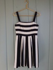 LOFT Womens 0 XS Sundress Dress Black White Striped Linen Fit Flare Skater