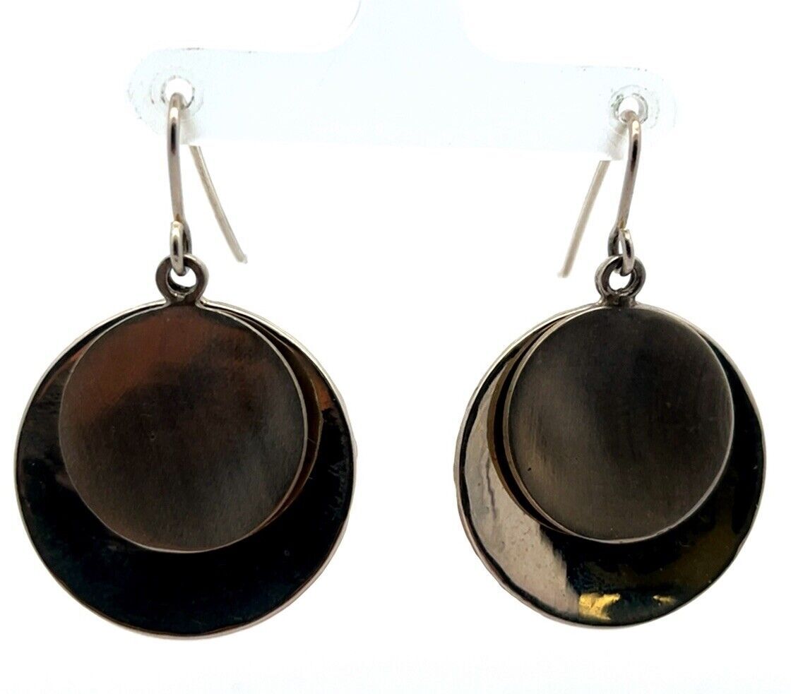 925 Sterling Silver Double Disk Hook Earrings 22.… - image 1