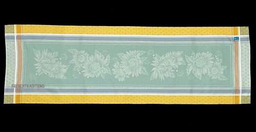 French Provencal Jacquard Woven Runner Sunflowers Green Made in France - Picture 2 of 4