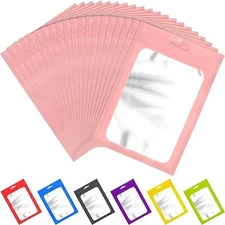 100 Pcs Resealable Mylar Bags with Clear Window Pink, 4.72x7.1 inches