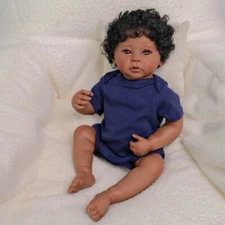 Black Reborn Baby Dolls Boy 19 Inch Full Vinyl Body Newborn Realistic Baby Doll