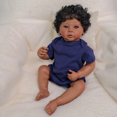 Black Reborn Baby Dolls Boy 19 Inch Full Vinyl Body Newborn Realistic Baby  Doll