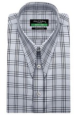 1930s Men Classic Sharp Spear Point Collar Grey White Tartan Checks Dress Shirt