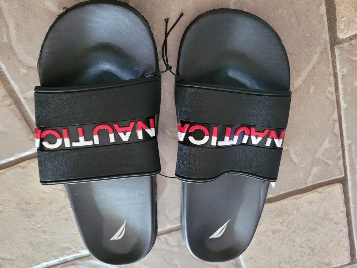 NAUTICA BLACK SLIDE SANDALS MENS 12 WAKEFIELD POOL SLIDE SANDALS