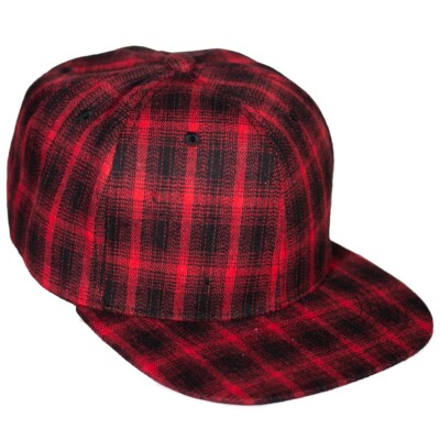Mens Baseball Cap Snapback Adjustable Checker Flannel Plaid 