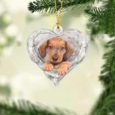 Dachshund Dog Heart Wings Ornament, Dachshund Dog Hanging Ornament