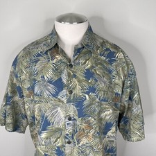 Pau Hana Mens XXL BLue Palm Leaf Aloha Hawaiian Shirt Short Sleeve Button Up