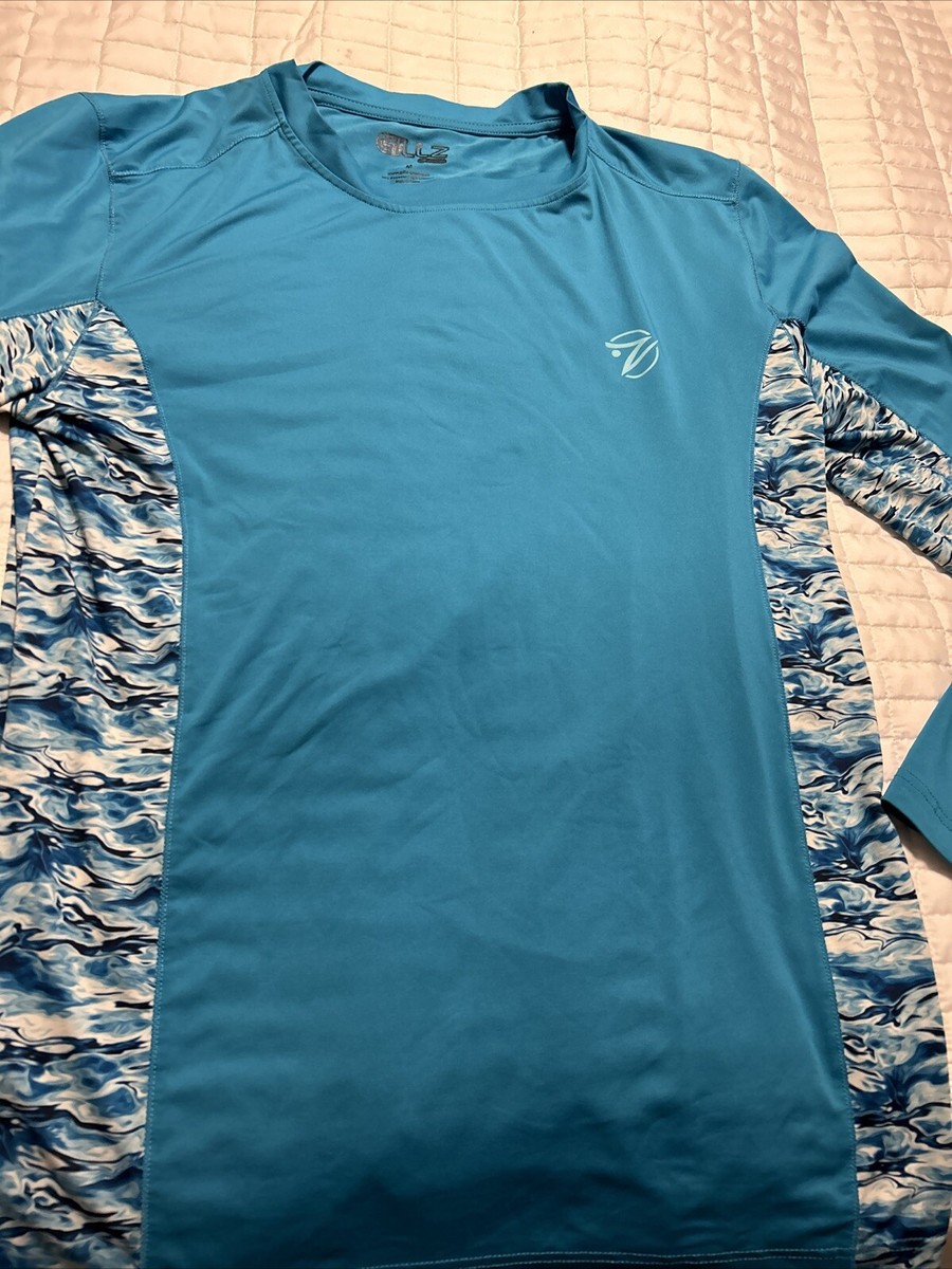 Gillz Fishing Shirt Mens Medium Long Sleeve T Shirt Green/Blue Quick Dry