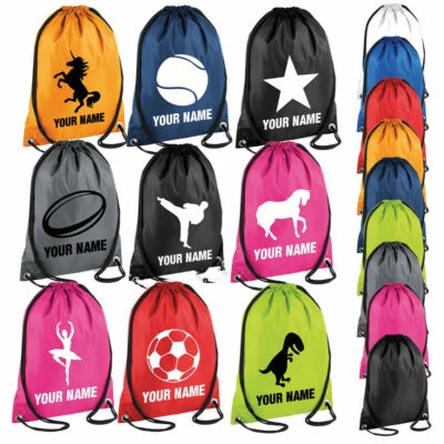 Custom Name Kids PE/Gym Bag – Unicorn Drawstring Swim Dance Water-Resistant