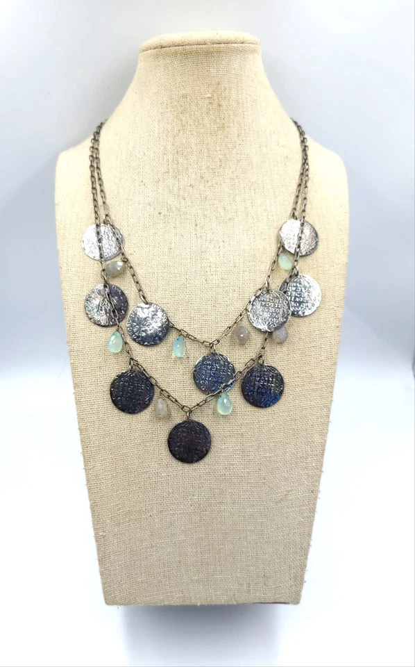 Collar Cadena Doble Hilo Monedas Antiguas Calcedonia Labradorita Stella & Dot Foto 4 de 4