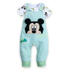 Disney Store Mickey Mouse Dungaree & Bodysuit Set Baby Boy Bananas Pineapple NEW