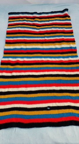 Vintage Afghan Knitted Throw Blanket Multicolored Striped 62"x40" Retro Decor