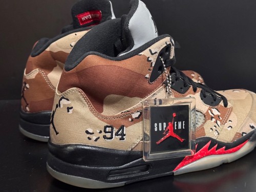 Supreme x Nike Air Jordan V 5 Desert Camo - Size 11M 824371-201 - Picture 5 of 11