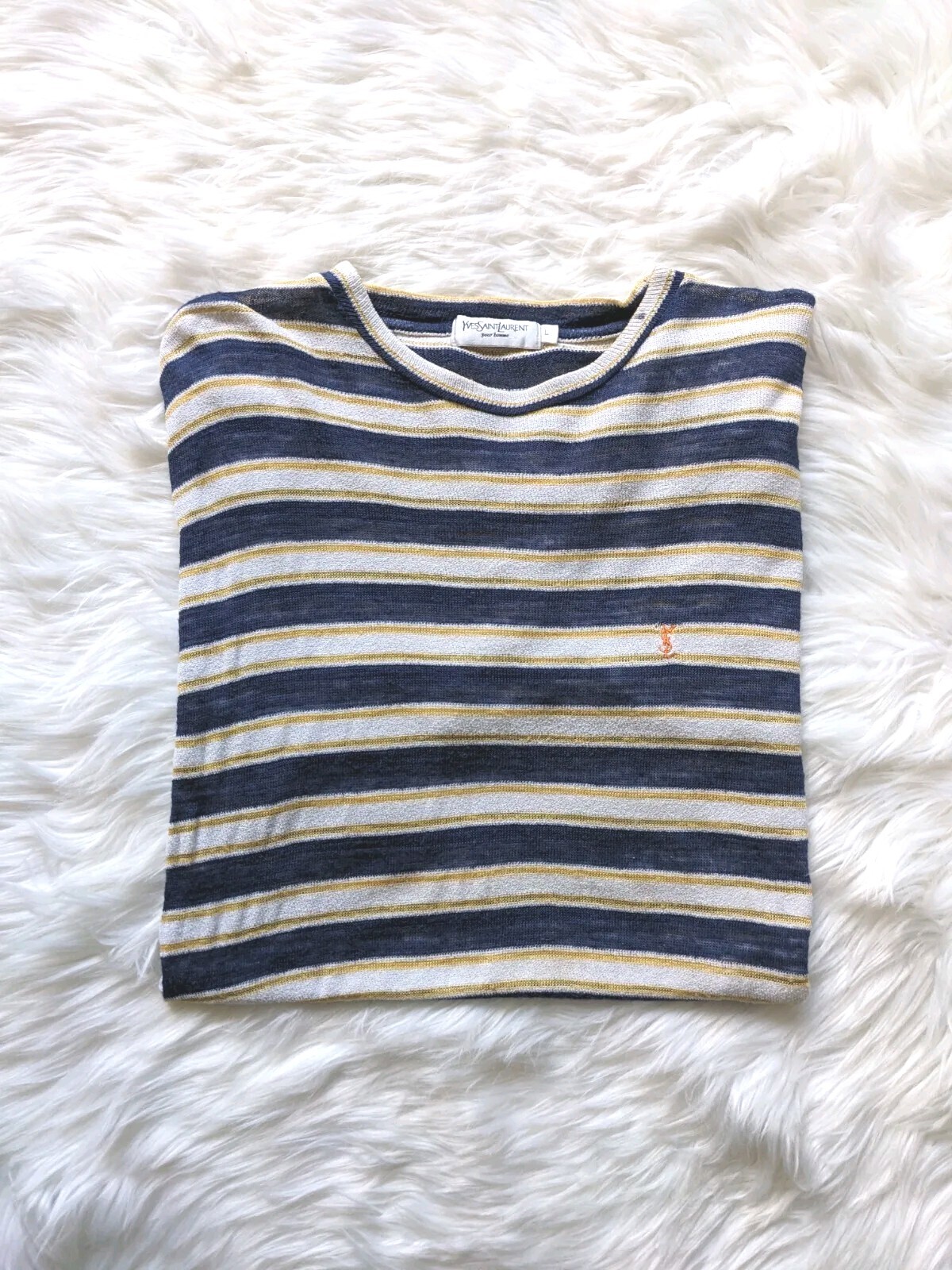 YSL Yves Saint Laurent T shirt vintage a righe misto lino anni '90 taglia large