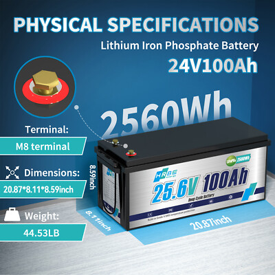 24V 100Ah Lithium Batterie LiFePO4 Solar Wohnmobil Boot Akku BMS 15000+ Zyklen