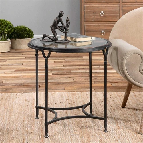 Uttermost Samson Contemporary Metal and Glass Side Table in Black/Silver/Clear - Picture 3 of 4