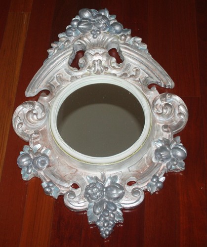 Specchio da parete ornato pezzo dichiarazione francese frutta 19x28 argento oro - Foto 12 di 13