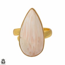 Size 8.5 - Size 10 Adjustable Scolecite 24K Gold Plated Ring GPR1567