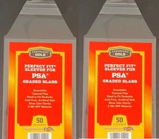 100 Cardboard Gold Perfect Fit Graded Slab Card Sleeves w/PSA Logo Fast Ship