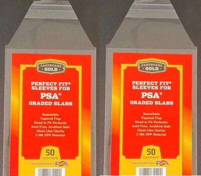 100 Cardboard Gold Perfect Fit Graded Slab Card Sleeves w/PSA Logo Fast Ship