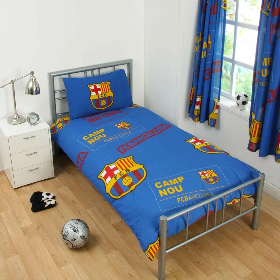 FCB Barcelona FC 'Patch' Single Duvet Cover and Pillowcase Set Official Merchandise