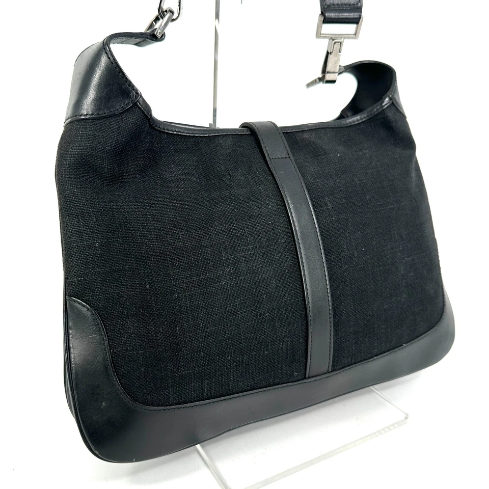 Gucci jackie shoulder Bag Purse Canvas Leather Black Auth - Image 4 of 4