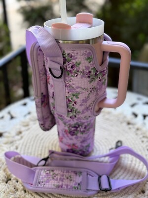Bling Diamond Water Bottle Carrier Bag with Phone Pocket & Carry Strap