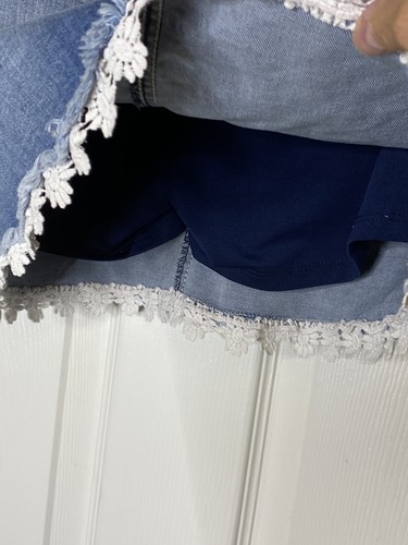 True Craft Girls Denim Skirt Light Wash Size 14 NWT Raw Hem Lace Accent - Picture 5 of 9