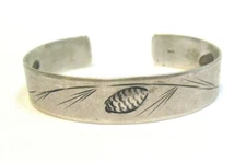 Vintage Stuart Nye Sterling Silver Pine Cone Cuff Bracelet  12 MM WIDE 19.8 GRAM