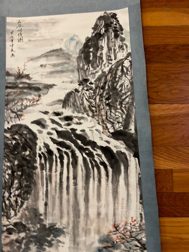 antiguo pergamino japonés PINTURA dibujo paisaje de colección Kakejiku Japón arte asiático - Imagen 10 de 16