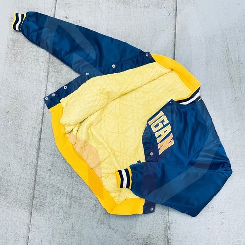 Michigan Wolverines Jacket Mens Blue Vintage NCAA Satin Bomber Varsity Jacket - Picture 6 of 7