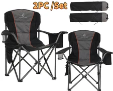 2 Pack Portable Camping Chair Heavy Duty Folding Chair w/ Cup Holder Oversized