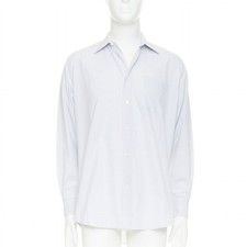 HERMES white blue small checked cotton collared shirt EU39 M