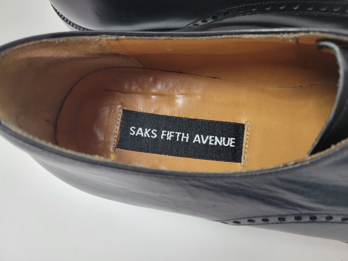 Saks Fifth Avenue Mens Black Leather Split Toe Brogue Derby 