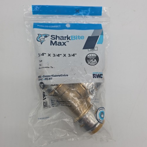 SharkBite MAX 3/4” x 3/4” x 3/4” Push-to-Connect Brass Tee Fitting,