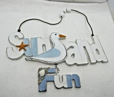 Sun Sand Fun Wooden Painted Sign Beach Ocean Nautical Decor 14.5" x 8.5"