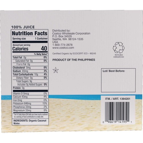 Agua de coco orgánica Kirkland Signature, 11,1 onzas líquidas (paquete de 12) - Imagen 5 de 5