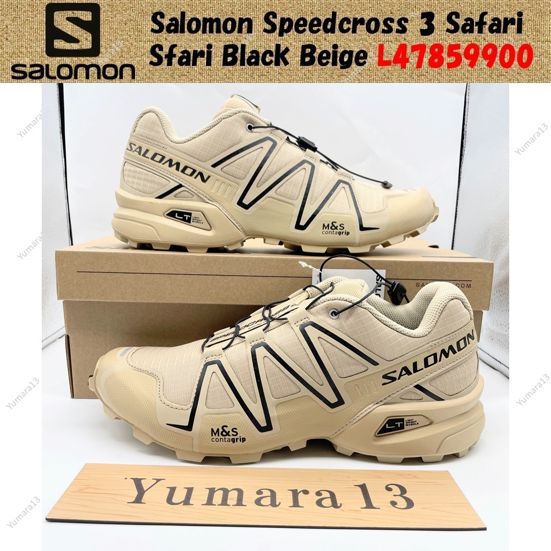 Salomon Speedcross 3 Safari Sfari Black Beige L47859900 Men's Size