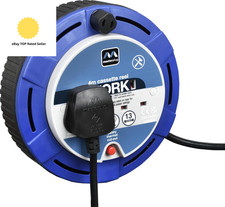 Two Socket, 4 Metre Cassette Reel, Small Extension Lead Cable Reel,