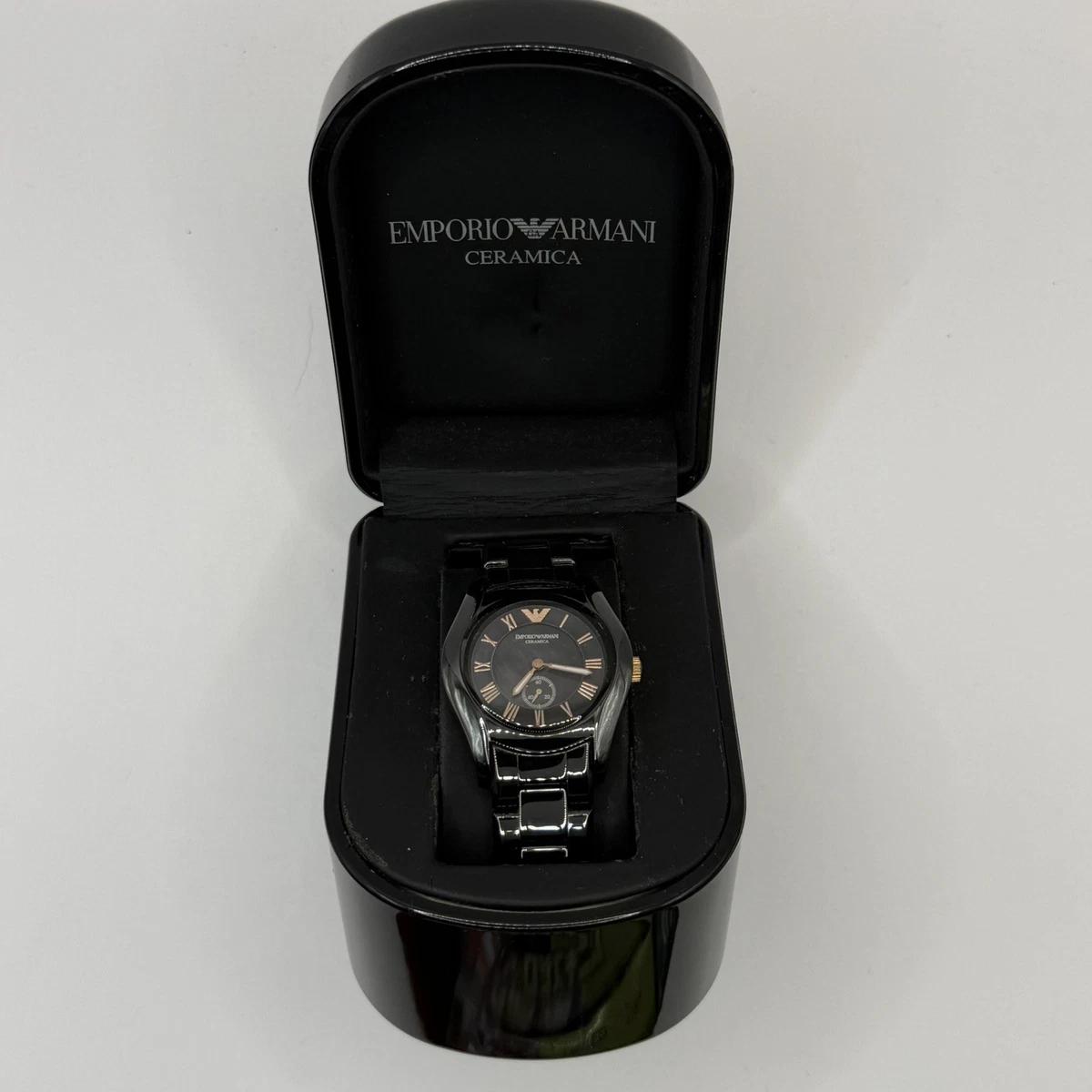 Emporio Armani Womens Watch AR1407 Quartz Roman Numerals Black Ceramic Tank 25mm Emporio Armani Womens Watch AR1407 Quartz | Mercari main image 2