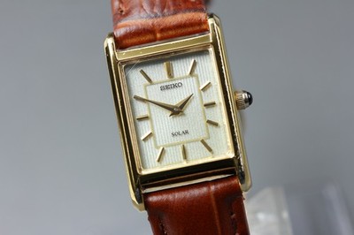 Vintage *N NEUWERTIG* Seiko Solar V115-0BD0 Gold Roman Tank Quartz Damenuhr...