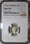NGC MS-63 FSB 1916-S Mercury Dime, Highly Lustrous & Sharply Struck.