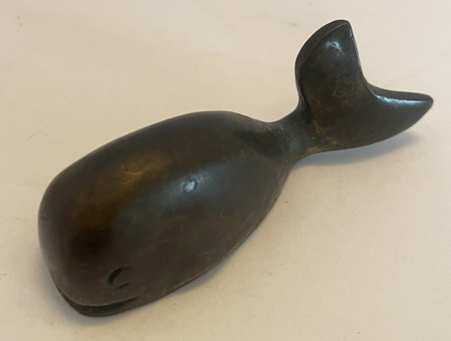 Vintage-Antique Brass 2 inch Whale Sculpture Figurine Paperweight - 3 1/2oz