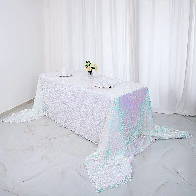 Iridescent Blue Rectangular 90x156" Large Payette Sequin Tablecloth Catering - Image 3 of 4