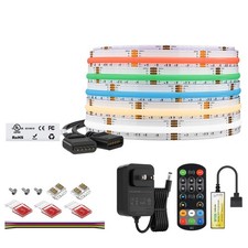 BTF-LIGHTING FCOB COB RGBCCT Color Changing LED Strip with Remote,UL Listed Flex